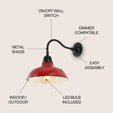 Aurora 12.25" Farmhouse Industrial Indoor/Outdoor Iron LED Gooseneck Arm Outdoor Sconce
